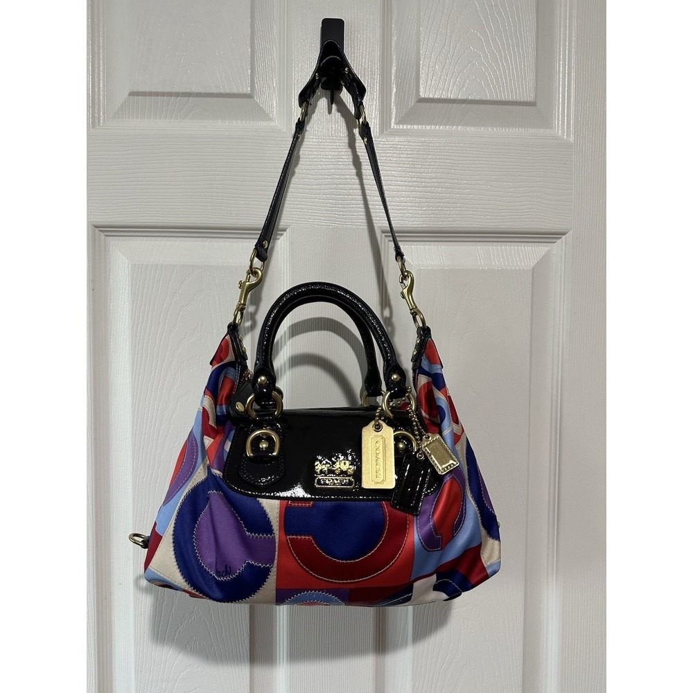 Coach Madison Graphic‎ Op Art Resort Sabrina Satchel Blue Red Multicolor